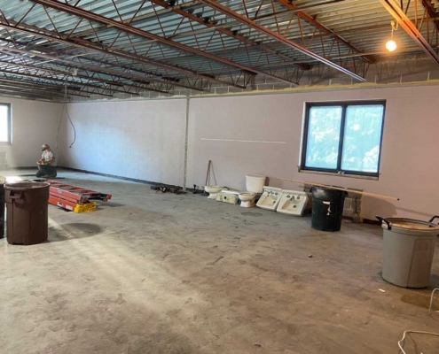 Floor and ceiling tiles removed from Sunday School room