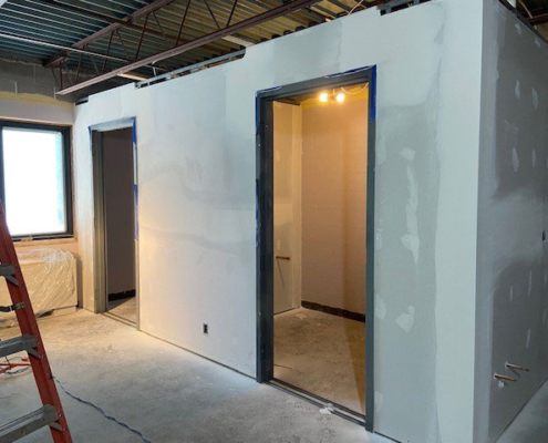 Another view of the new storage closet and restroom in the Preschooler classroom