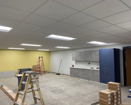 Lights and ceiling tile installed in the Preschool classroom